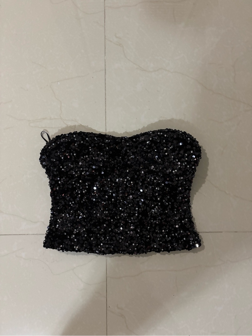 Black Sequin Strapless top